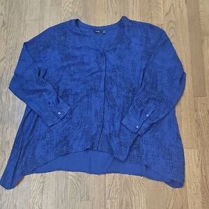 Purple Blue Flowy Loise Blouse Sz 3X Plus Business Casual Comfy Lightweight Prep